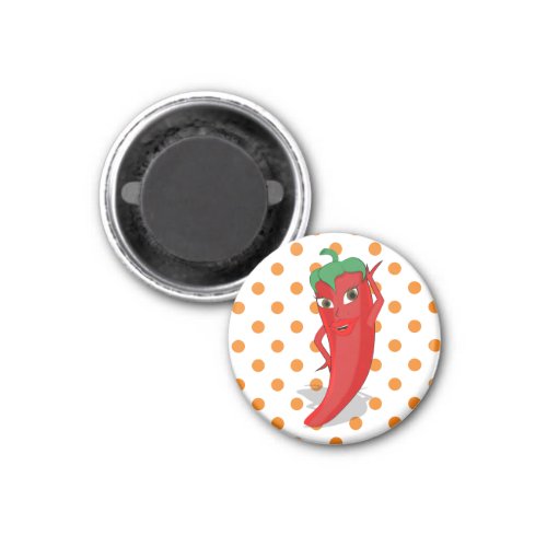 Red Hot Pepper Diva Orange Polka Dots Magnet
