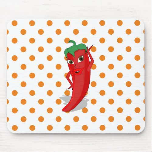 Red Hot Pepper Diva Orange Polka Dots Mouse Pad