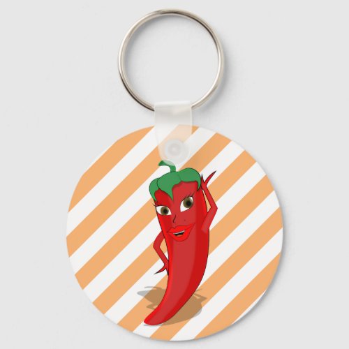 Red Hot Pepper Diva Orange White Stripes Keychain