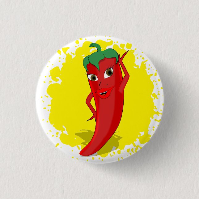 Red Hot Pepper Diva Paint Splatter Button (Front)