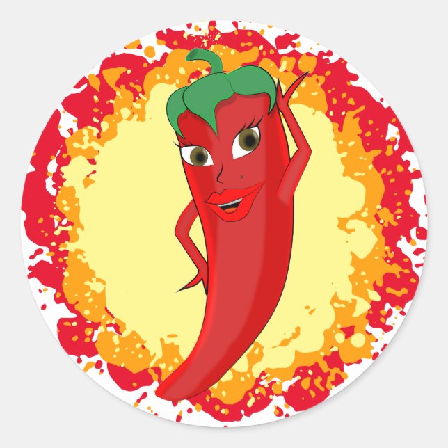 Red Hot Pepper Diva Paint Splatter Classic Round Sticker (Front)