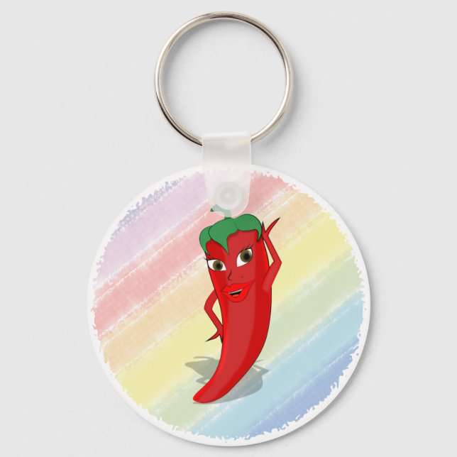 Red Hot Pepper Diva Pastel Rainbow  Keychain (Front)