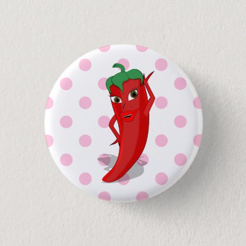 Red Hot Pepper Diva Pink Polka Dots Button