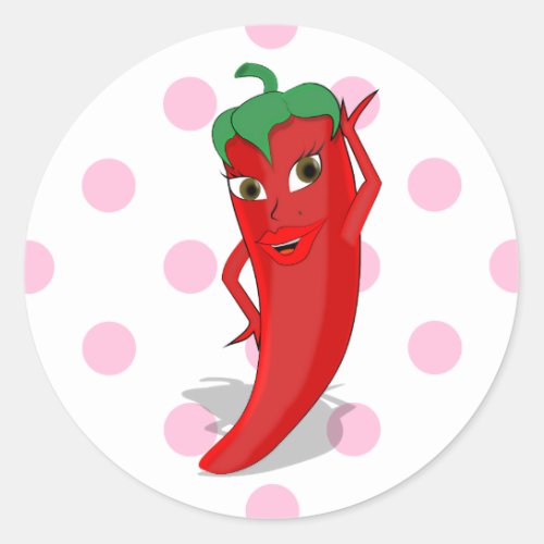 Red Hot Pepper Diva Pink Polka Dots  Classic Round Sticker