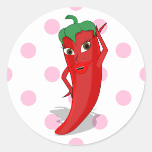 Red Hot Pepper Diva Pink Polka Dots Classic Round Sticker