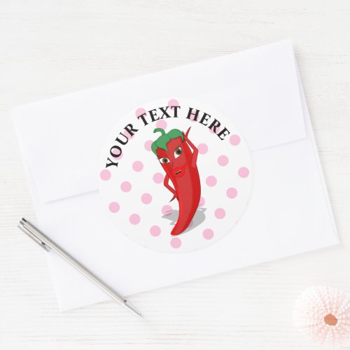 Red Hot Pepper Diva Pink Polka Dots Classic Round Sticker