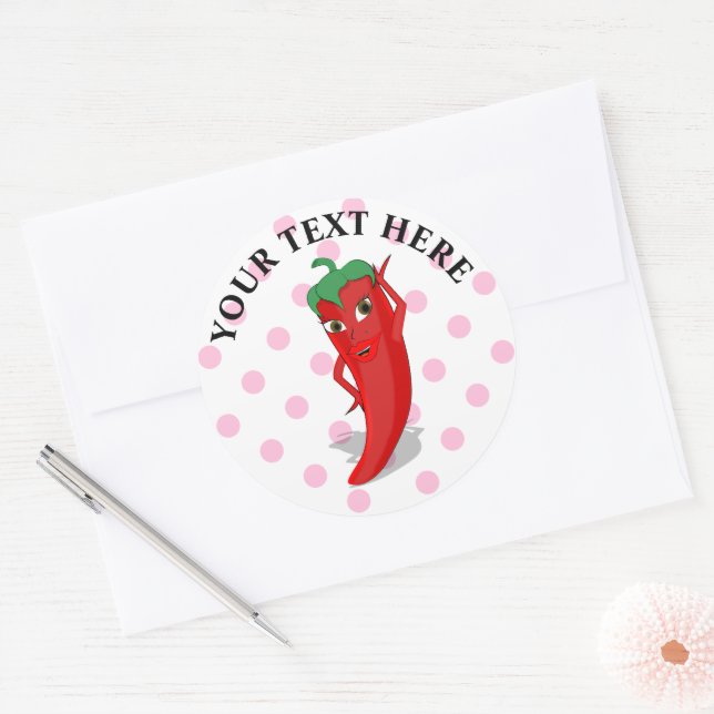 Red Hot Pepper Diva Pink Polka Dots Classic Round Sticker (Envelope)
