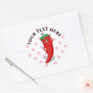 Red Hot Pepper Diva Pink Polka Dots Classic Round Sticker