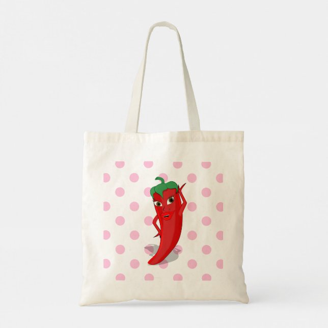 Red Hot Pepper Diva Pink Polka Dots Tote Bag (Back)