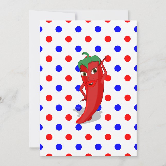 Red Hot Pepper Diva Red Blue Polka Dots   Invitation (Front)