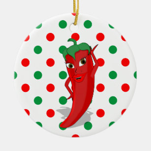 Red Hot Pepper Diva Red Green Polka Dots Ceramic Ornament