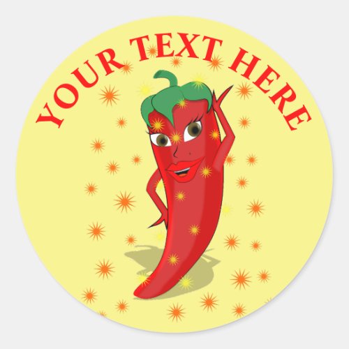 Red Hot Pepper Diva Shooting Star Classic Round Sticker