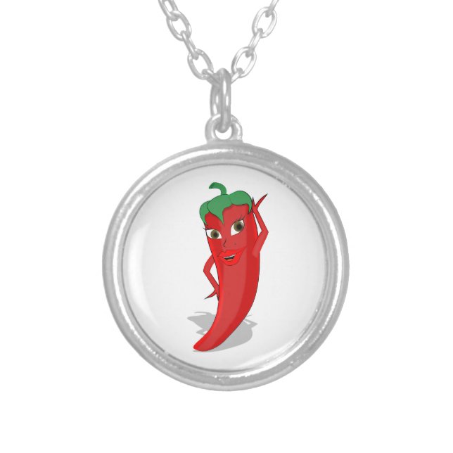 Red Hot Pepper Diva Silver Plated Necklace (Front)