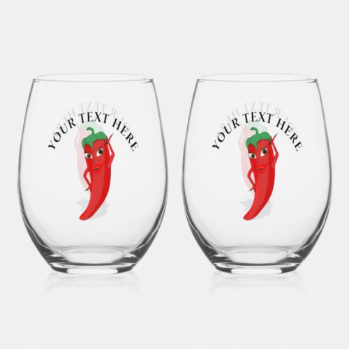 Red Hot Pepper Diva Stemless Wine Glass