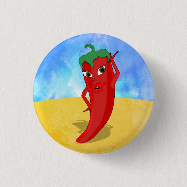 Red Hot Pepper Diva Sunny Desert Button (Front)