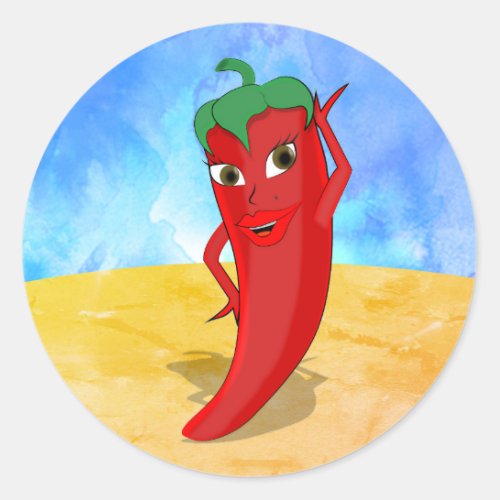 Red Hot Pepper Diva Sunny Desert Classic Round Sticker