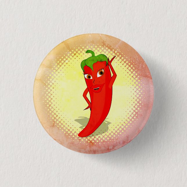 Red Hot Pepper Diva Vintage Style Print Button (Front)