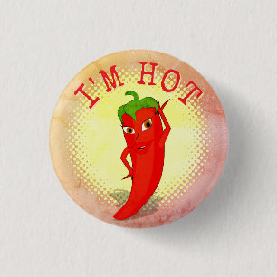 Red Hot Pepper Diva Vintage Style Print Button