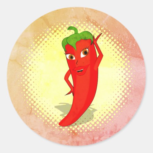 Red Hot Pepper Diva Vintage Style Print Classic Round Sticker