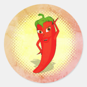 Red Hot Pepper Diva Vintage Style Print Classic Round Sticker