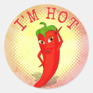 Red Hot Pepper Diva Vintage Style Print Classic Round Sticker