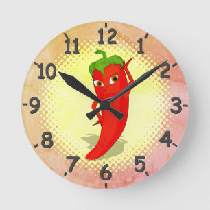 Red Hot Pepper Diva Vintage Style Print Round Clock