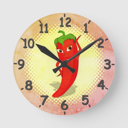 Red Hot Pepper Diva Vintage Style Print Round Clock