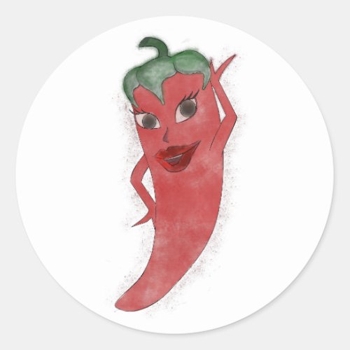 Red Hot Pepper Diva Watercolor Custom  Classic Round Sticker