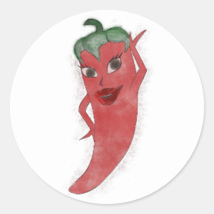 Red Hot Pepper Diva Watercolor Custom Classic Round Sticker