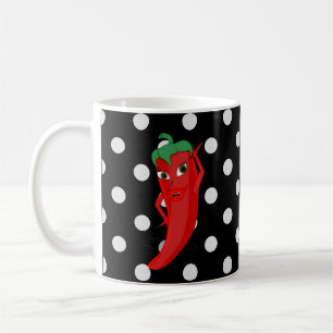 Red Hot Pepper Diva White Polka Dots Coffee Mug