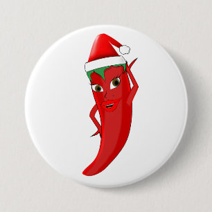 Red Hot Pepper Diva With Santas Hat Button