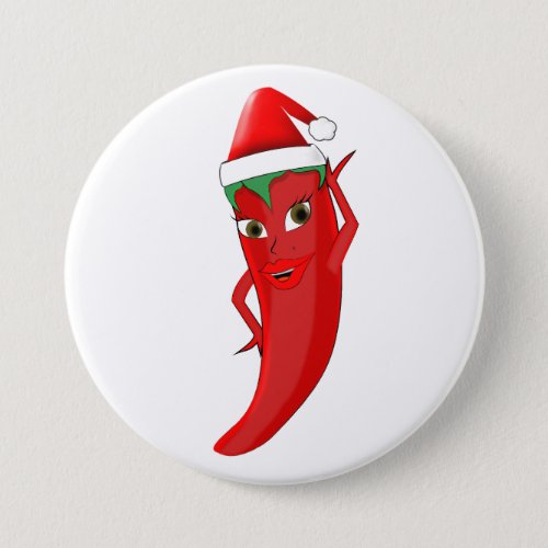 Red Hot Pepper Diva With Santas Hat Button