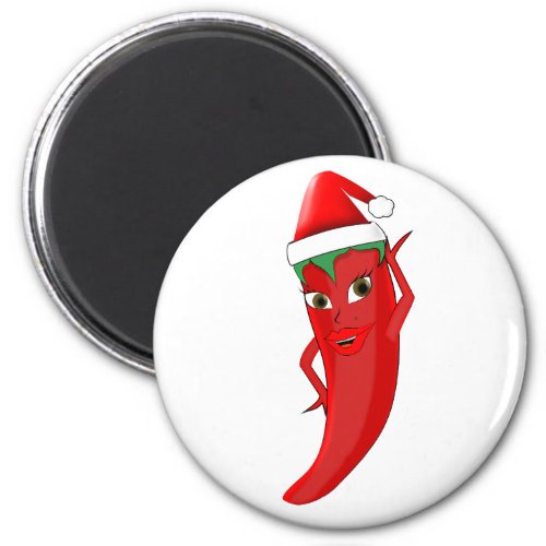 Red Hot Pepper Diva With Santas Hat Magnet