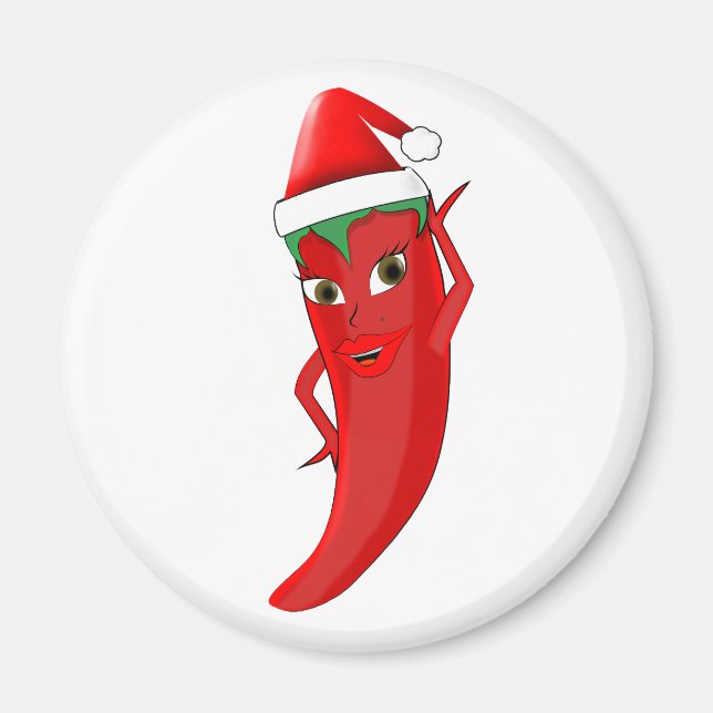 Red Hot Pepper Diva With Santas Hat Magnet (Front)
