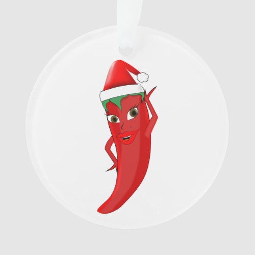 Red Hot Pepper Diva With Santas Hat Ornament