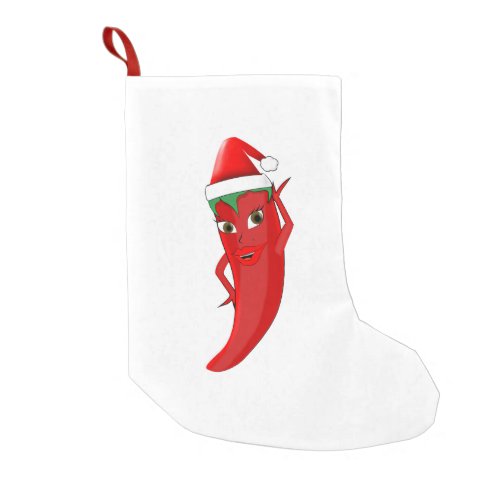 Red Hot Pepper Diva With Santas Hat Small Christmas Stocking