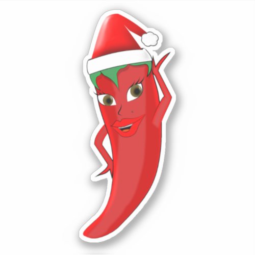 Red Hot Pepper Diva With Santas Hat Sticker