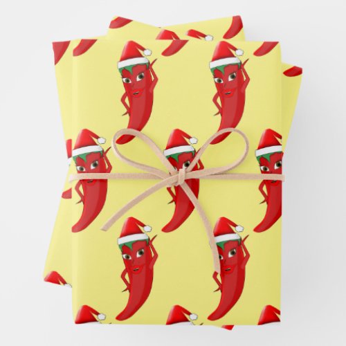 Red Hot Pepper Diva With Santas Hat Wrapping Paper Sheets