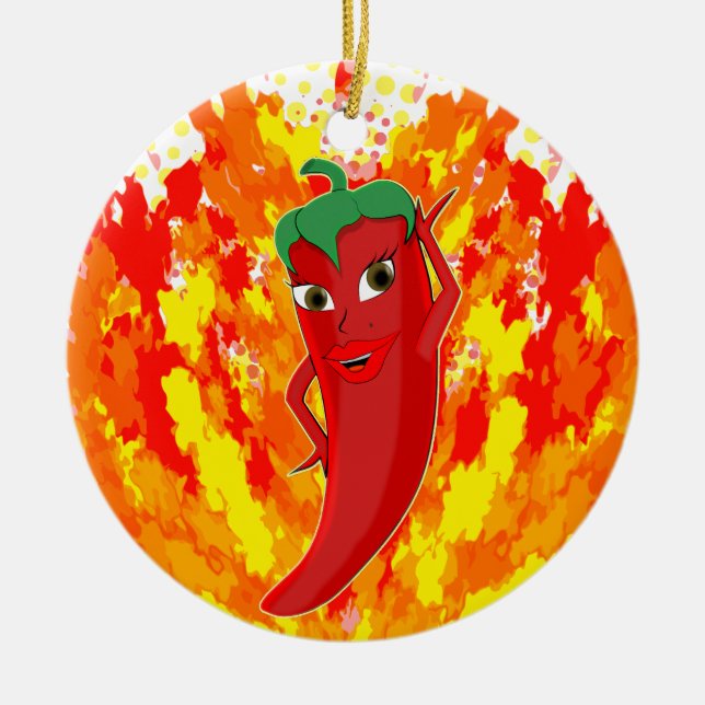 Red Hot Pepper Fire Flames  Ceramic Ornament (Front)