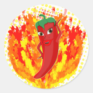 Red Hot Pepper Fire Flames Classic Round Sticker