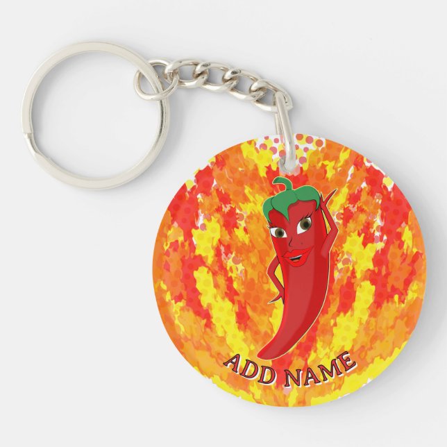 Red Hot Pepper Fire Flames  Keychain (Front)