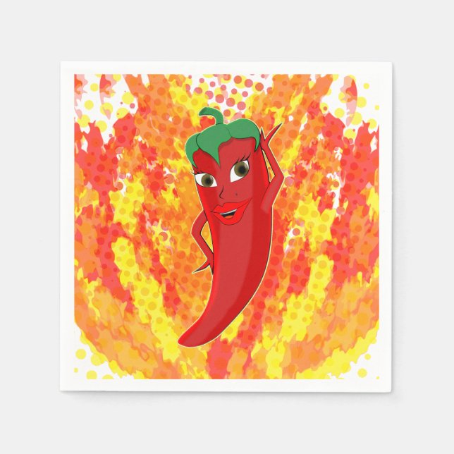 Red Hot Pepper Fire Flames  Napkins (Front)