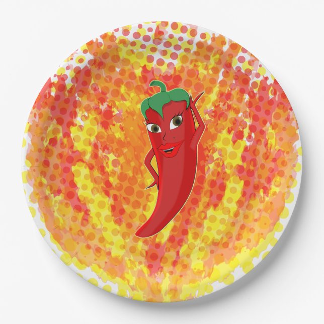 Red Hot Pepper Fire Flames  Paper Plates (Front)