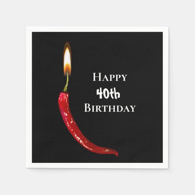 Red hot pepper on black 40th birthday napkins (Front)
