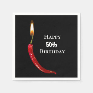 Red hot pepper on black 50th birthday napkins