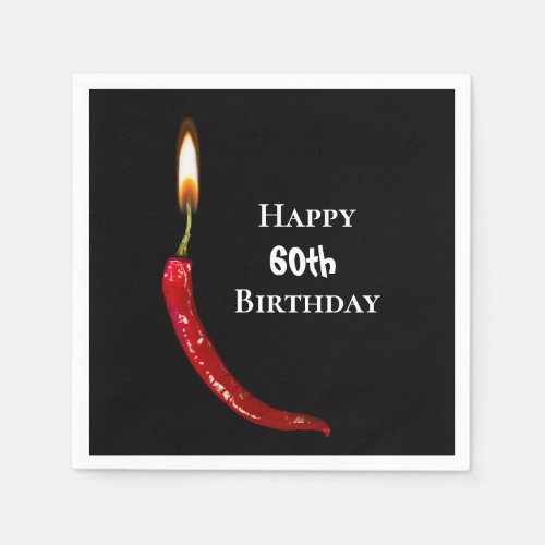 Red hot pepper on black 60th birthday napkins