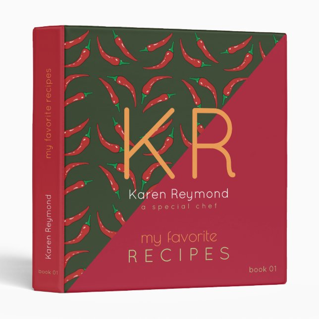 red hot pepper pattern recipe book . chef 3 ring binder (Front/Spine)