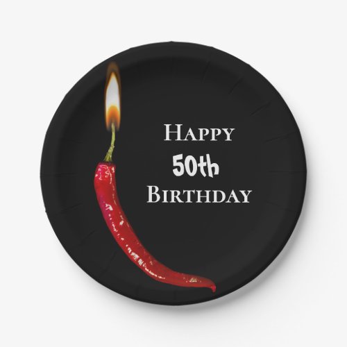 red hot pepper with candle flame 50th birthday paper plates
