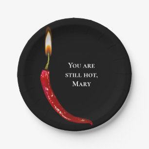 red hot pepper with candle flame birthday paper plates