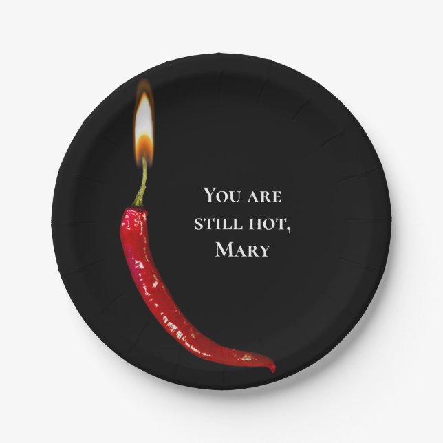 red hot pepper with candle flame birthday paper plates (Front)